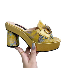 Fashionable Top Italian Designers 2023 Luxury Elegant Bright Rhinestone Round Toe Prints Summer Party Women's High Heels Shoes - SHOWLU FASHION STORE