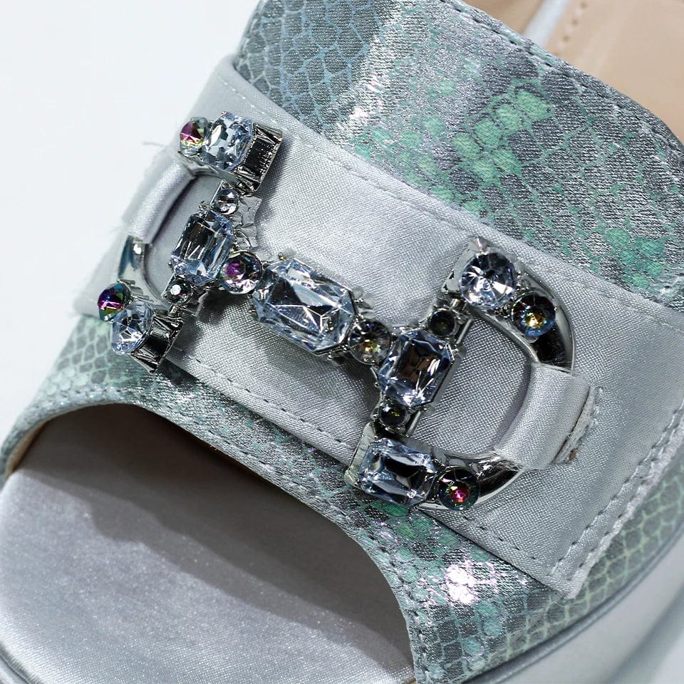 Fashionable Top Italian Designers 2023 Luxury Elegant Bright Rhinestone Round Toe Prints Summer Party Women's High Heels Shoes - SHOWLU FASHION STORE
