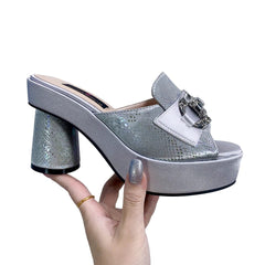 Fashionable Top Italian Designers 2023 Luxury Elegant Bright Rhinestone Round Toe Prints Summer Party Women's High Heels Shoes - SHOWLU FASHION STORE