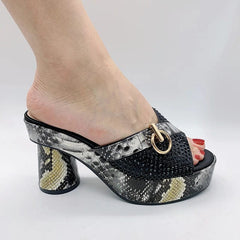 Fashionable Top Italian Designers 2023 Luxury Round Toe Bright Diamond Snake Print Summer Women's Shoes With High Heels - SHOWLU FASHION STORE