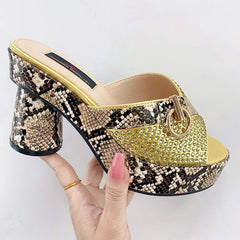Fashionable Top Italian Designers 2023 Luxury Round Toe Bright Diamond Snake Print Summer Women's Shoes With High Heels - SHOWLU FASHION STORE