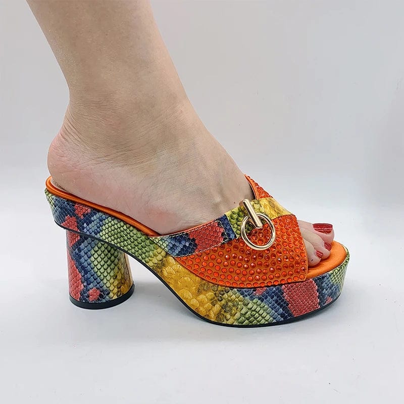 Fashionable Top Italian Designers 2023 Luxury Round Toe Bright Diamond Snake Print Summer Women's Shoes With High Heels - SHOWLU FASHION STORE