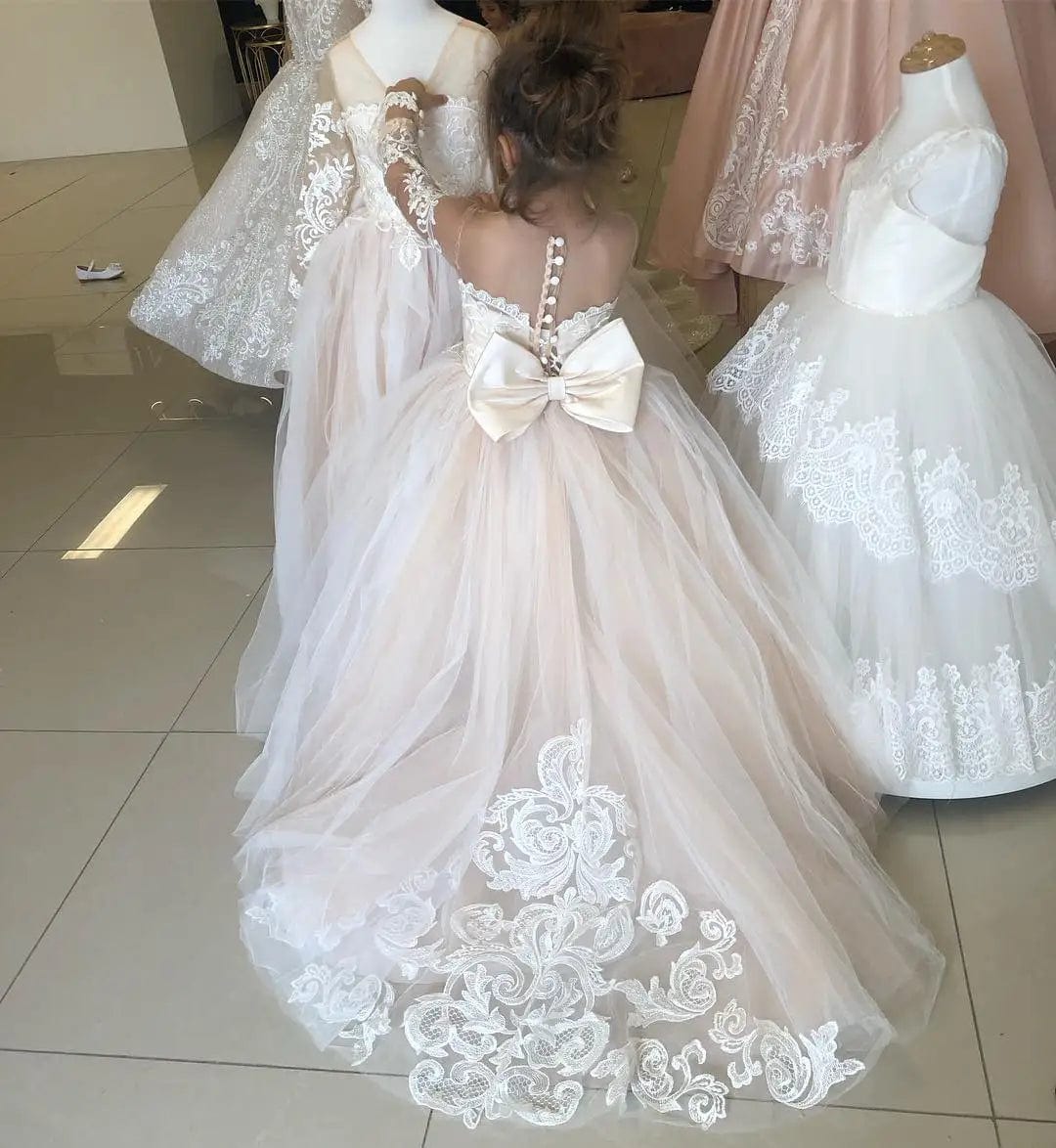 FATAPAESE 2 - 14 Years Lace Tulle Flower Girls Dress Princess for Kid Child Wedding Party Juniorbridesmaid Maxi Ball Gown Evening - SHOWLU FASHION STORE