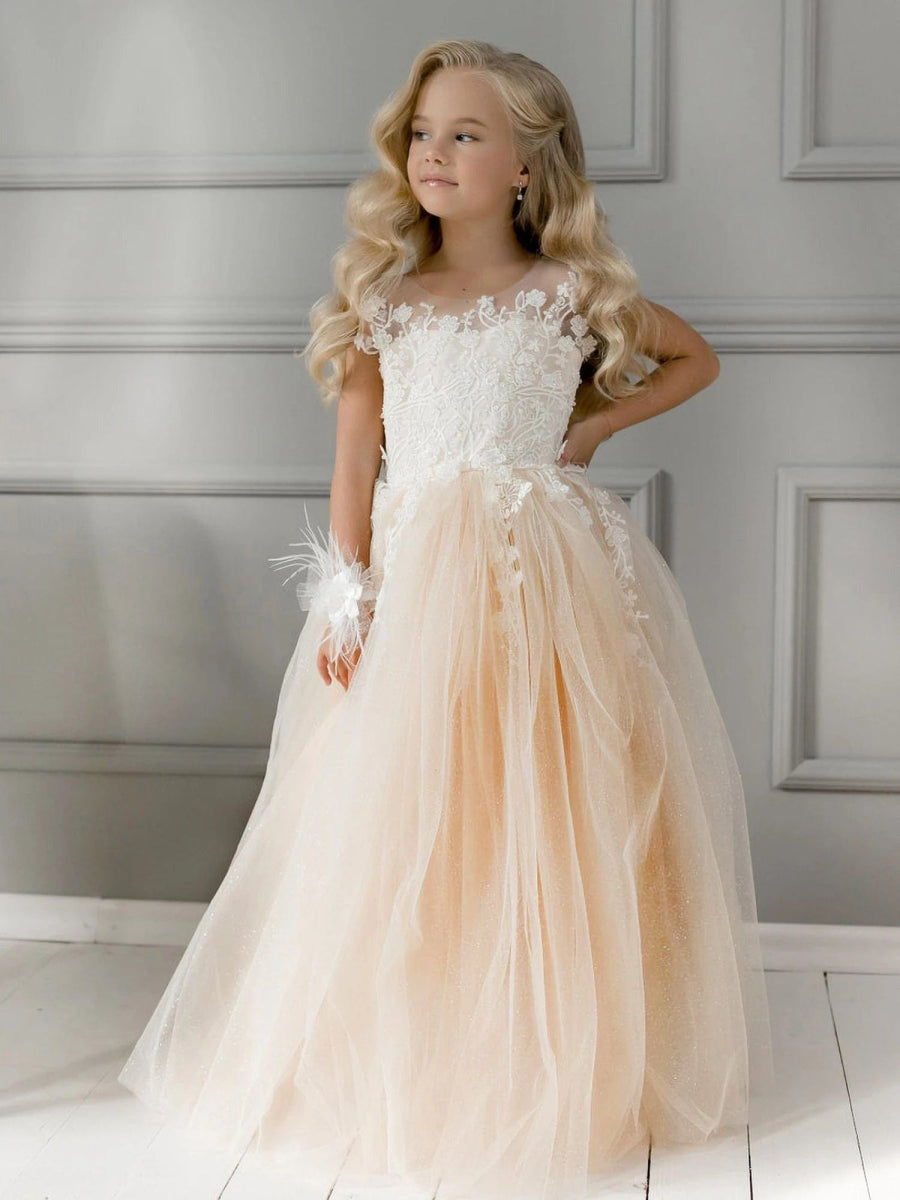 FATAPAESE 2 - 14 Years Lace Tulle Flower Girls Dress Princess for Kid Child Wedding Party Juniorbridesmaid Maxi Ball Gown Evening - SHOWLU FASHION STORE