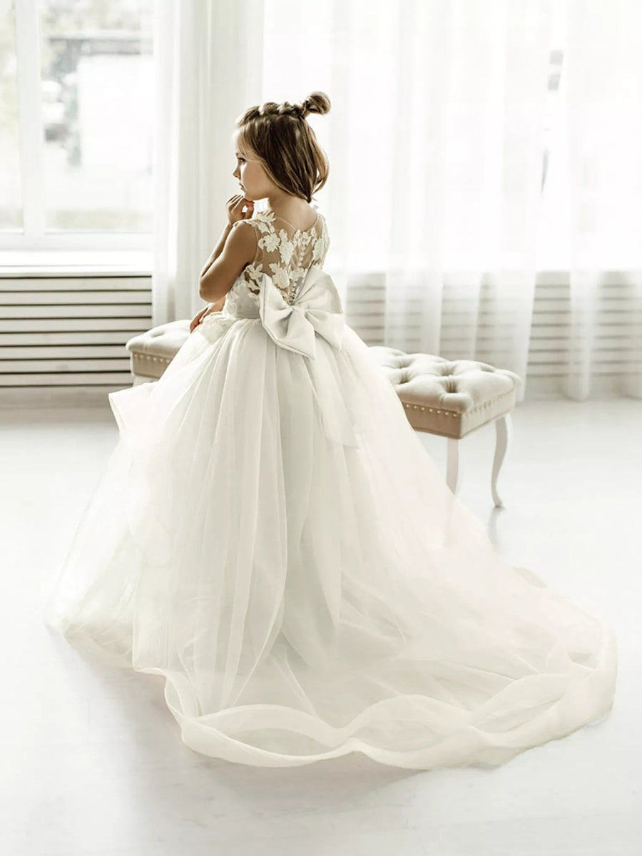FATAPAESE 2 - 14 Years Lace Tulle Flower Girls Dress Princess for Kid Child Wedding Party Juniorbridesmaid Maxi Ball Gown Evening - SHOWLU FASHION STORE