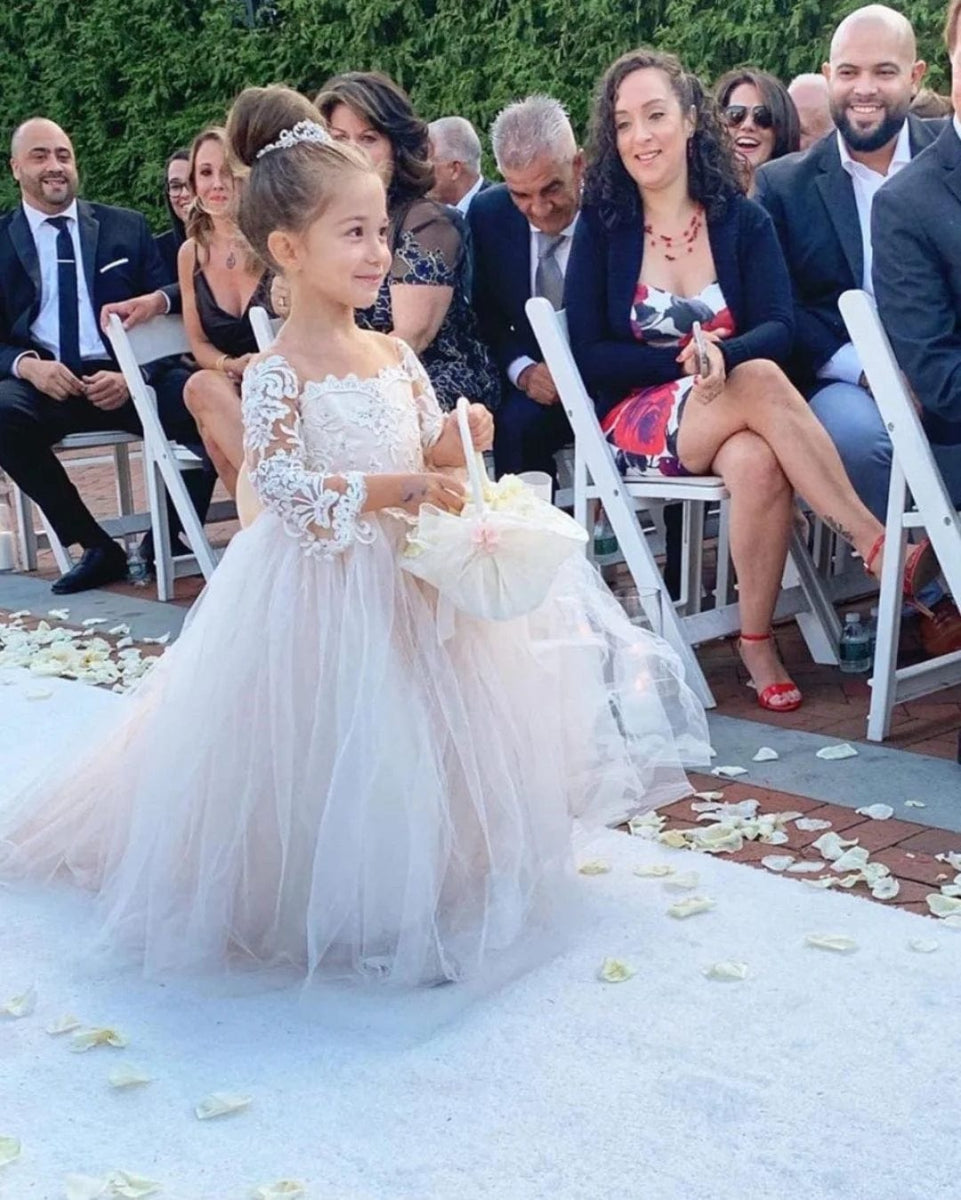 FATAPAESE 2 - 14 Years Lace Tulle Flower Girls Dress Princess for Kid Child Wedding Party Juniorbridesmaid Maxi Ball Gown Evening - SHOWLU FASHION STORE