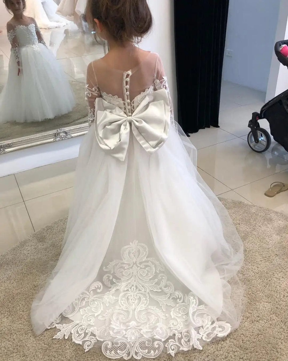 FATAPAESE 2 - 14 Years Lace Tulle Flower Girls Dress Princess for Kid Child Wedding Party Juniorbridesmaid Maxi Ball Gown Evening - SHOWLU FASHION STORE