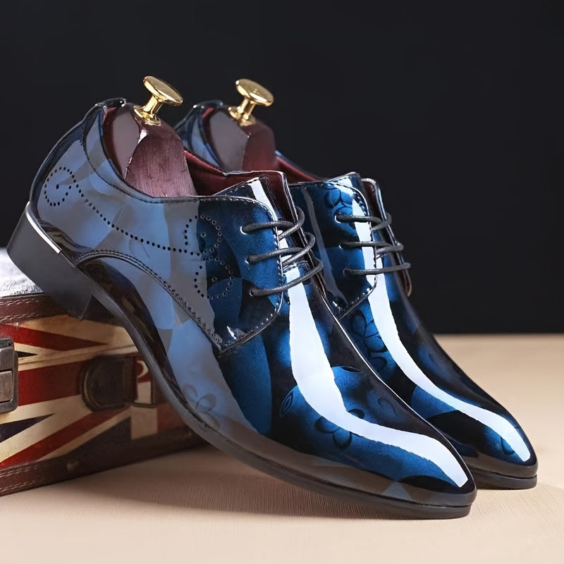 Men's Fashion Floral Pattern Pointed Toe Faux Oxfords - 1pair Low Top Dress Shoes, Casual Rock Style, All-Season Slip-On Lace-Up - Durable Rubber Sole for Wedding, Party, Business, Tuxedo SHOWLU FASHION STORE