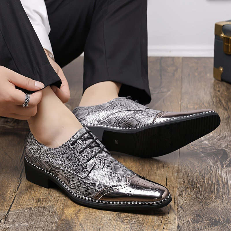 Men's Stylish Golden Brogue Loafers with Diamond Pattern - Pointed Toe Dress Shoes for Business & Casual Wear, Low-Top Lace-Up Design, All-Season Comfort, Allseason Shoes | Stylish Brogue Loafers | Polished Finish Shoes SHOWLU FASHION STORE