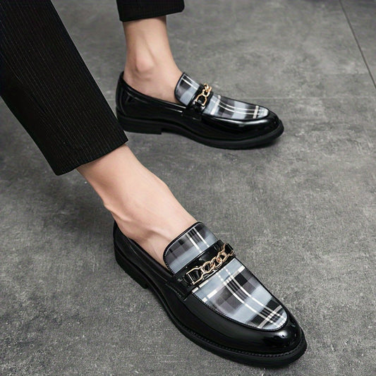 Plus Size Comfy Men's Plaid Slip On Loafer Shoes, Elegant Non Slip Durable Dress Business Footwear SHOWLU FASHION STORE