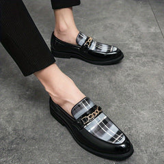 Plus Size Comfy Men's Plaid Slip On Loafer Shoes, Elegant Non Slip Durable Dress Business Footwear SHOWLU FASHION STORE