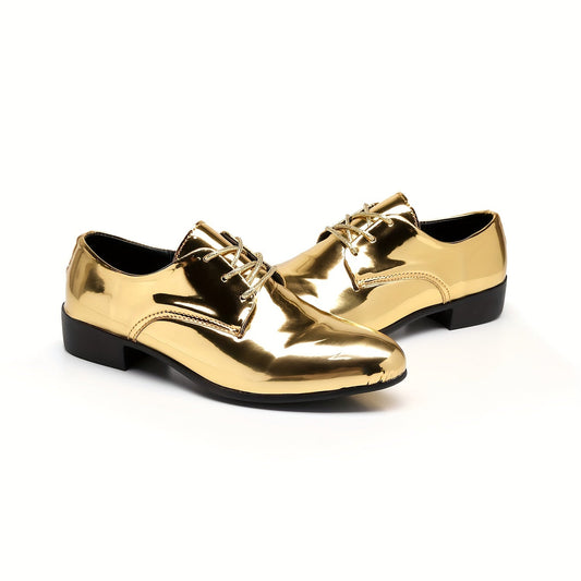 Golden Low Top Pointed Toe Chelsea Loafers - Men's Fashionable Solid Color All-Season Minimalist Business Casual Shoes - Faux Upper/Inner, Rubber Sole, Lace-Up, Plus Sizes Available SHOWLU FASHION STORE