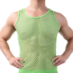Fishnet Men Sexy Mesh Tank Tops Transparent Sleep Tops Male Underwear Pure Color Vest Sleeveless Tops Underwear Male Undershirt - SHOWLU FASHION STORE