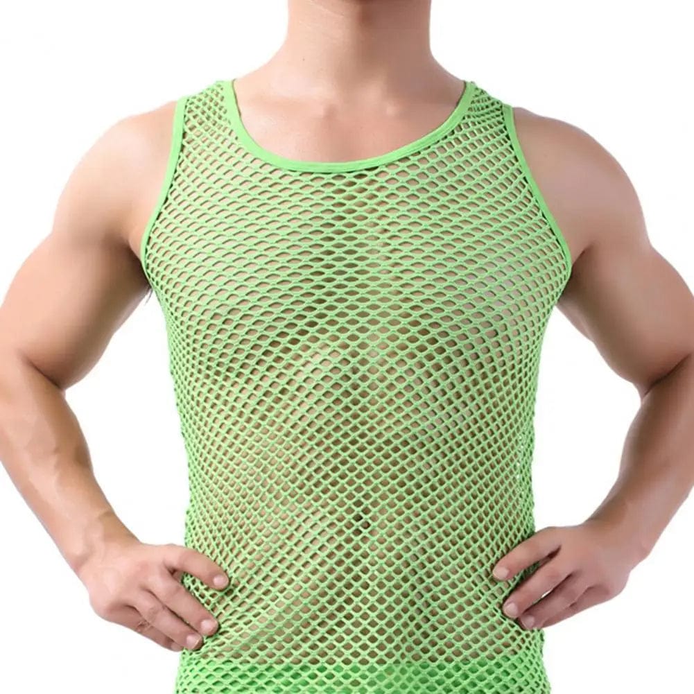 Fishnet Men Sexy Mesh Tank Tops Transparent Sleep Tops Male Underwear Pure Color Vest Sleeveless Tops Underwear Male Undershirt - SHOWLU FASHION STORE