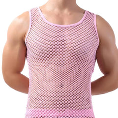 Fishnet Men Sexy Mesh Tank Tops Transparent Sleep Tops Male Underwear Pure Color Vest Sleeveless Tops Underwear Male Undershirt - SHOWLU FASHION STORE