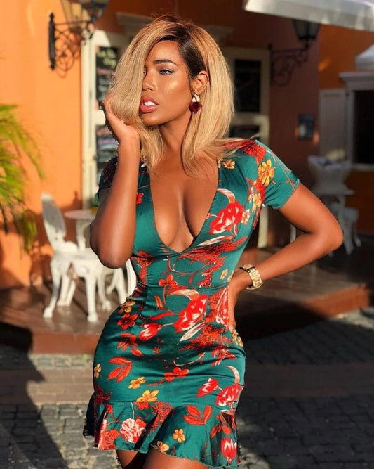 Floral Lace - Up Backless Mini Dress - SHOWLU FASHION STORE