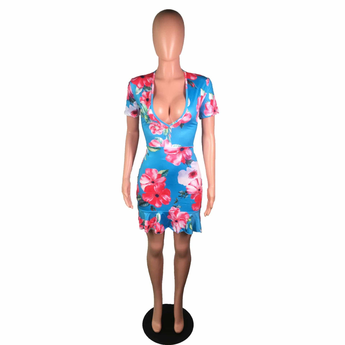 Floral Lace - Up Backless Mini Dress - SHOWLU FASHION STORE