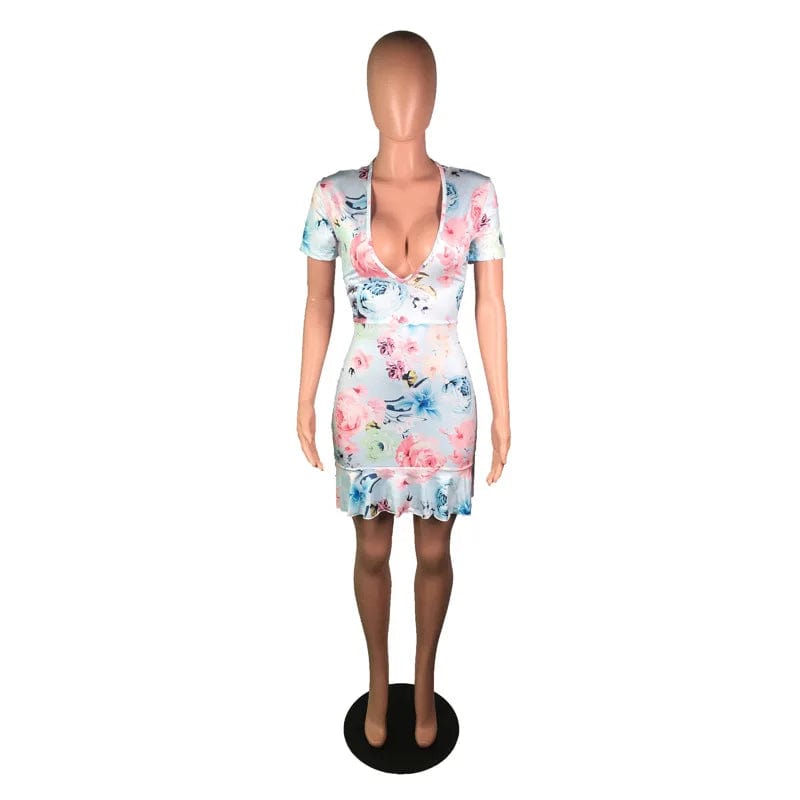 Floral Lace - Up Backless Mini Dress - SHOWLU FASHION STORE