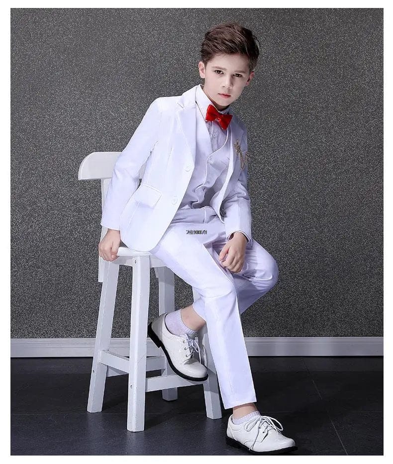 Flower Boys White Baptism Suit Kid Wedding Party Photograph Set Teenager Birthday Tuxedo Dress Children Graduation Stage Costume - SHOWLU FASHION STORE