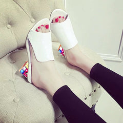 Flower Heel Transparent Women's Shoes New Summer Sandals Women's Mid Heel Slippers Chunky Heel Slip - on Patent Leather Sandals Women's Slippers - SHOWLU FASHION STORE
