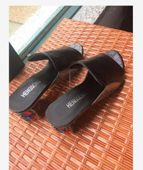 Flower Heel Transparent Women's Shoes New Summer Sandals Women's Mid Heel Slippers Chunky Heel Slip - on Patent Leather Sandals Women's Slippers - SHOWLU FASHION STORE