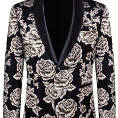 Flower Pattern Blazer, Men's Casual Flap Pocket Lapel Suit Jacket for Business Banquet - SHOWLU FASHION STORE