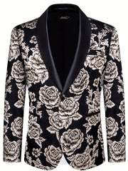 Flower Pattern Blazer, Men's Casual Flap Pocket Lapel Suit Jacket for Business Banquet - SHOWLU FASHION STORE