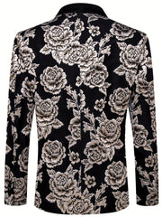 Flower Pattern Blazer, Men's Casual Flap Pocket Lapel Suit Jacket for Business Banquet - SHOWLU FASHION STORE