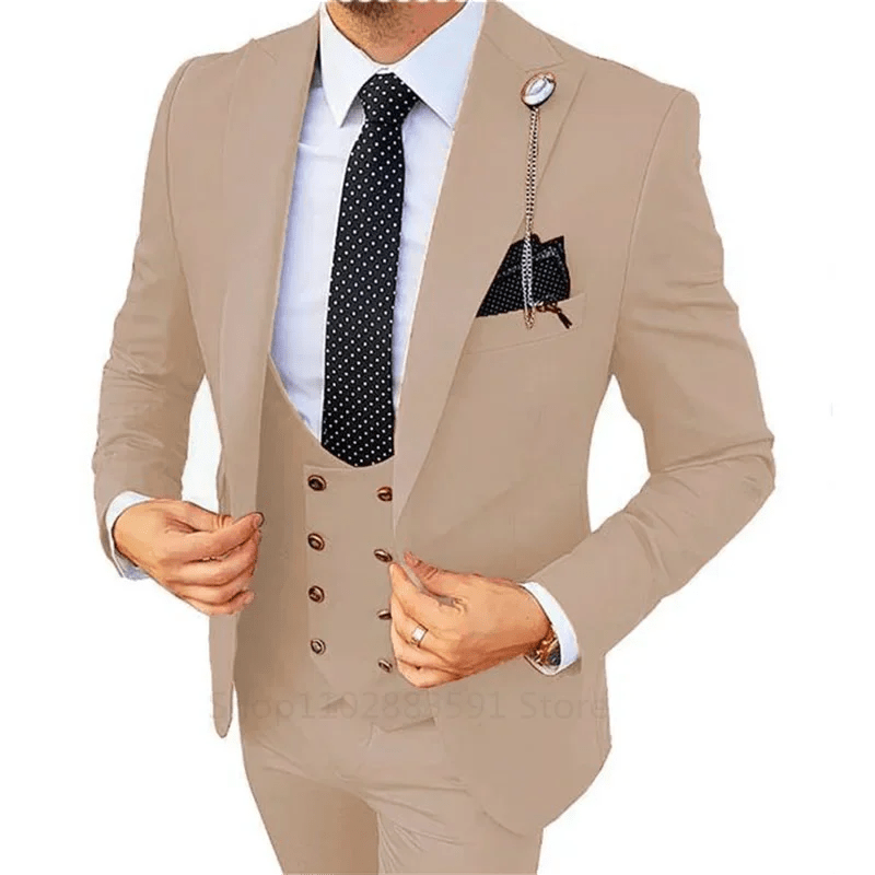 Formal Men 3 Piece Wedding Suit Groom Tuxedo Slim Fit Business Suits Champagne Wedding Suit Costume Homme (Blazer+Pants+Vest) - SHOWLU FASHION STORE