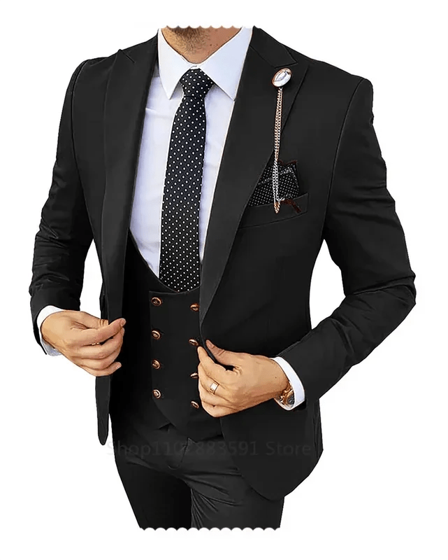 Formal Men 3 Piece Wedding Suit Groom Tuxedo Slim Fit Business Suits Champagne Wedding Suit Costume Homme (Blazer+Pants+Vest) - SHOWLU FASHION STORE