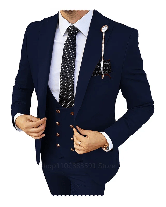 Formal Men 3 Piece Wedding Suit Groom Tuxedo Slim Fit Business Suits Champagne Wedding Suit Costume Homme (Blazer+Pants+Vest) - SHOWLU FASHION STORE
