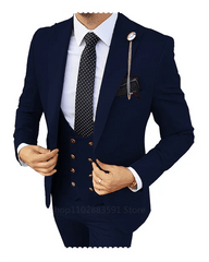 Formal Men 3 Piece Wedding Suit Groom Tuxedo Slim Fit Business Suits Champagne Wedding Suit Costume Homme (Blazer+Pants+Vest) - SHOWLU FASHION STORE