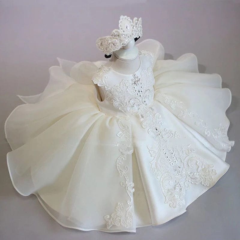 Formal White 1 Year Birthday Dress For Baby Girl Clothes Bow Baptism Princess Dress Elegant Beads Girls Party Gown Vestido 0 - 4Y - SHOWLU FASHION STORE