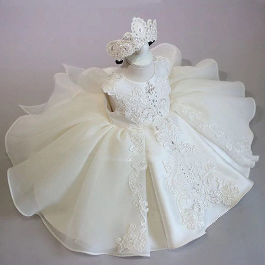 Formal White 1 Year Birthday Dress For Baby Girl Clothes Bow Baptism Princess Dress Elegant Beads Girls Party Gown Vestido 0 - 4Y - SHOWLU FASHION STORE