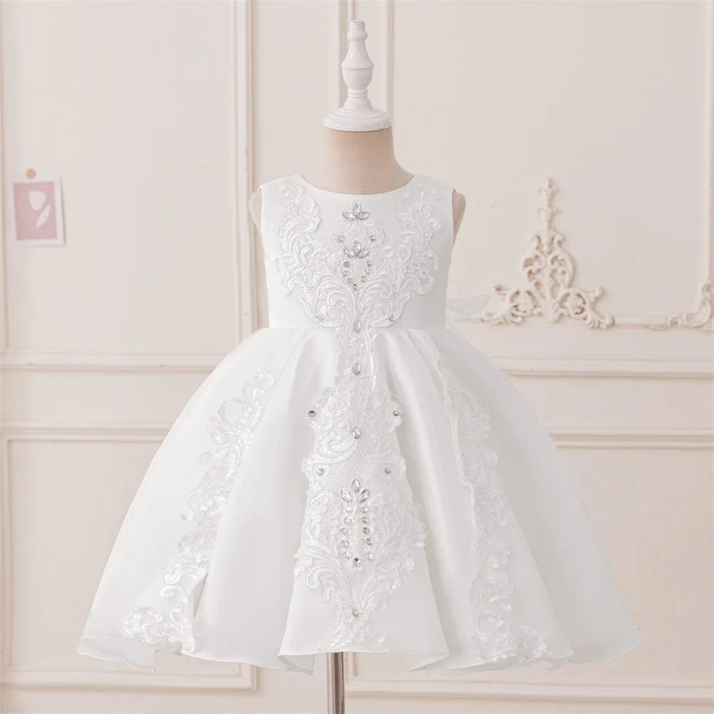 Formal White 1 Year Birthday Dress For Baby Girl Clothes Bow Baptism Princess Dress Elegant Beads Girls Party Gown Vestido 0 - 4Y - SHOWLU FASHION STORE