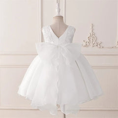 Formal White 1 Year Birthday Dress For Baby Girl Clothes Bow Baptism Princess Dress Elegant Beads Girls Party Gown Vestido 0 - 4Y - SHOWLU FASHION STORE