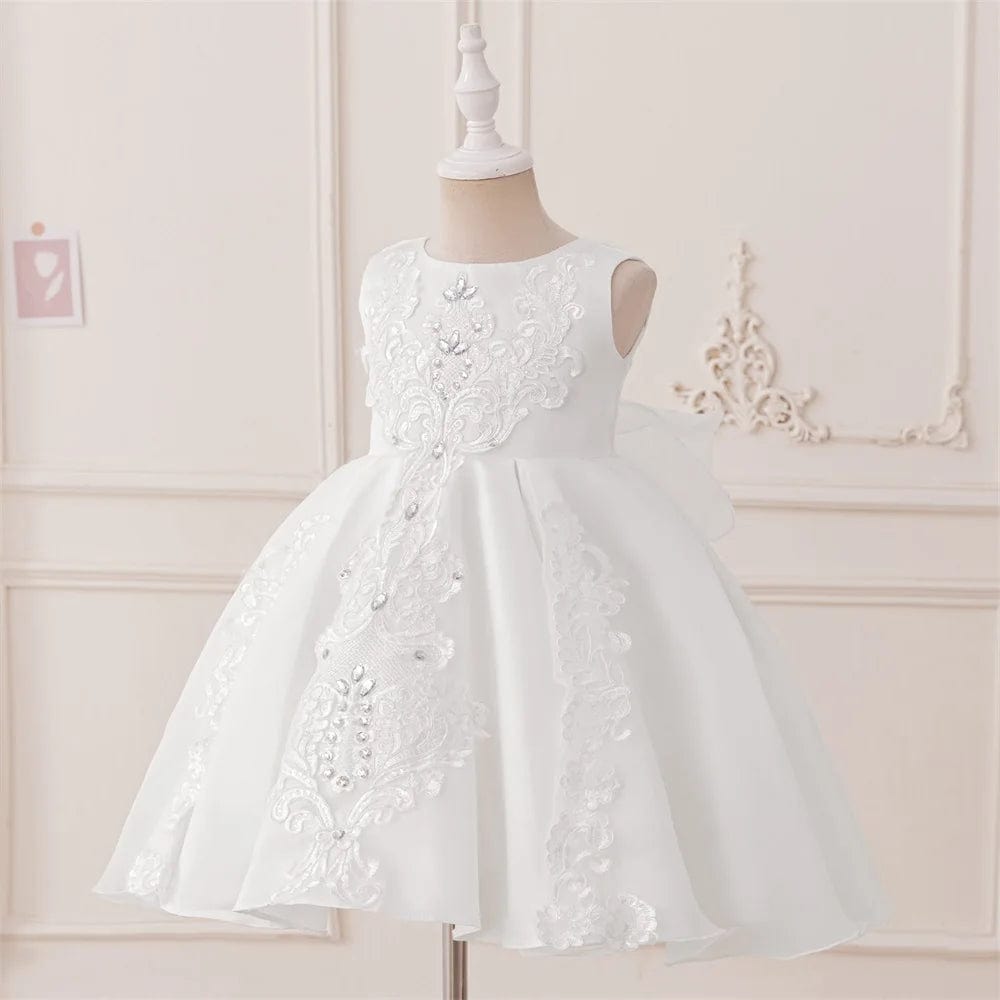 Formal White 1 Year Birthday Dress For Baby Girl Clothes Bow Baptism Princess Dress Elegant Beads Girls Party Gown Vestido 0 - 4Y - SHOWLU FASHION STORE
