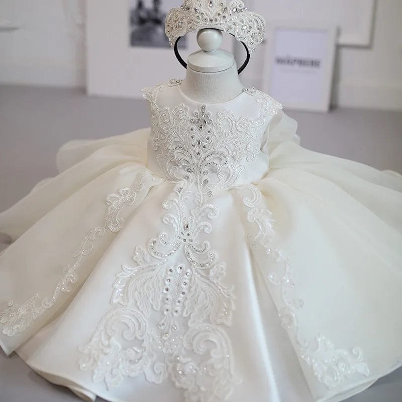 Formal White 1 Year Birthday Dress For Baby Girl Clothes Bow Baptism Princess Dress Elegant Beads Girls Party Gown Vestido 0 - 4Y - SHOWLU FASHION STORE