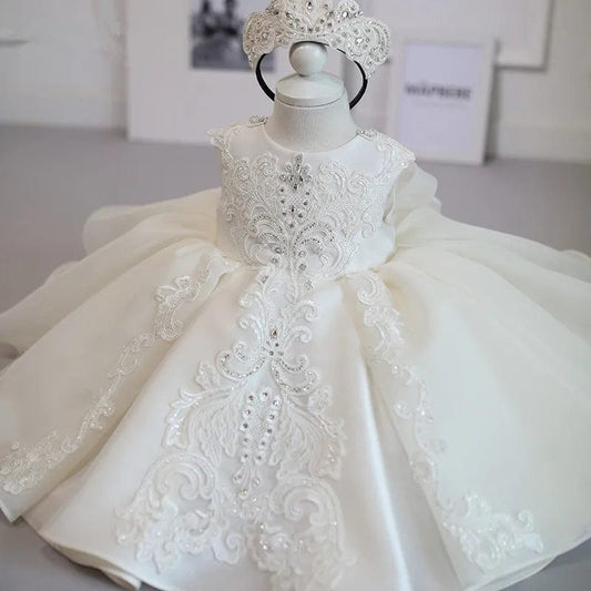 Formal White 1 Year Birthday Dress For Baby Girl Clothes Bow Baptism Princess Dress Elegant Beads Girls Party Gown Vestido 0 - 4Y - SHOWLU FASHION STORE
