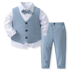 Gentleman Outfits Birthday Costume for Boy Children Spring Autumn Boutique Clothing Set Solid Vest Suit Kids Cotton Formal Wears - SHOWLU FASHION STORE