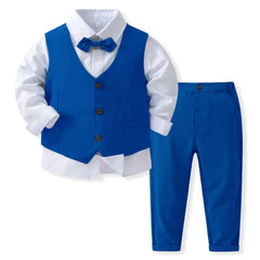 Gentleman Outfits Birthday Costume for Boy Children Spring Autumn Boutique Clothing Set Solid Vest Suit Kids Cotton Formal Wears - SHOWLU FASHION STORE