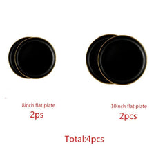 Gilt Rim Black Porcelain Dinner Plates Kitchen Dishes Ceramics Tableware Food Tray Rice Salad Noodles Bowl Cutlery Set - SHOWLU FASHION STORE