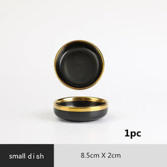Gilt Rim Black Porcelain Dinner Plates Kitchen Dishes Ceramics Tableware Food Tray Rice Salad Noodles Bowl Cutlery Set - SHOWLU FASHION STORE