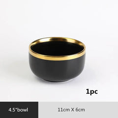 Gilt Rim Black Porcelain Dinner Plates Kitchen Dishes Ceramics Tableware Food Tray Rice Salad Noodles Bowl Cutlery Set - SHOWLU FASHION STORE