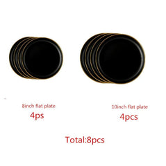 Gilt Rim Black Porcelain Dinner Plates Kitchen Dishes Ceramics Tableware Food Tray Rice Salad Noodles Bowl Cutlery Set - SHOWLU FASHION STORE