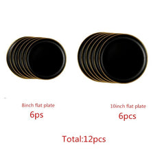 Gilt Rim Black Porcelain Dinner Plates Kitchen Dishes Ceramics Tableware Food Tray Rice Salad Noodles Bowl Cutlery Set - SHOWLU FASHION STORE