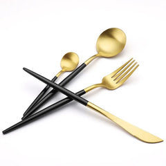 Gilt Rim Black Porcelain Dinner Plates Kitchen Dishes Ceramics Tableware Food Tray Rice Salad Noodles Bowl Cutlery Set - SHOWLU FASHION STORE