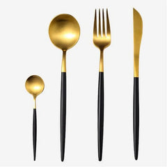 Gilt Rim Black Porcelain Dinner Plates Kitchen Dishes Ceramics Tableware Food Tray Rice Salad Noodles Bowl Cutlery Set - SHOWLU FASHION STORE