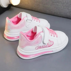 Girls Casual Shoes Kids Skate Shoes White School Sneakers Children's Sports Running Shoes with Heart Love Embroidery Sweet Soft - SHOWLU FASHION STORE