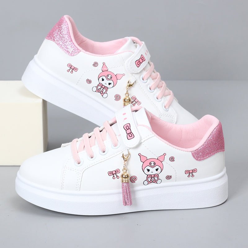 Girls' Shoes 2024 Spring New Arrival Girls Low Ankle Sports Board Shoes Kids Flat Magic Stick Students White Shoes - SHOWLU FASHION STORE